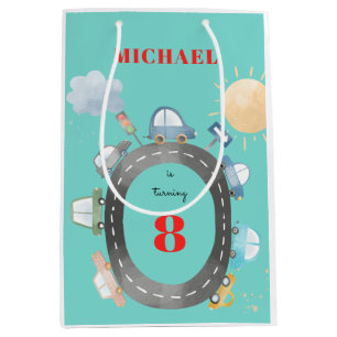 Cars and vehicles on the road boy birthday medium gift bag