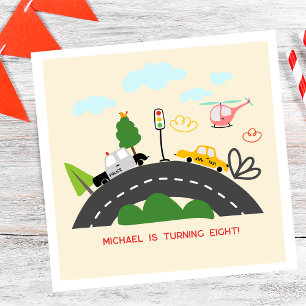 Cars and vehicles on the road boy birthday napkin