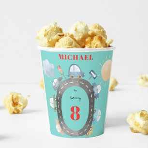 Cars and vehicles on the road boy birthday paper cups