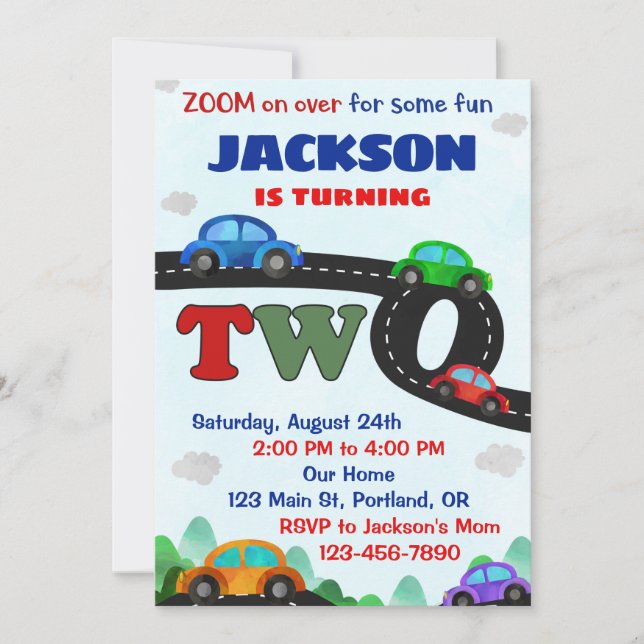 Cars birthday invitation Driver boy 2nd birthday (Front)