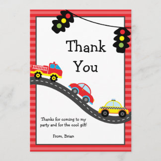 Cars Birthday Party Thank You Card