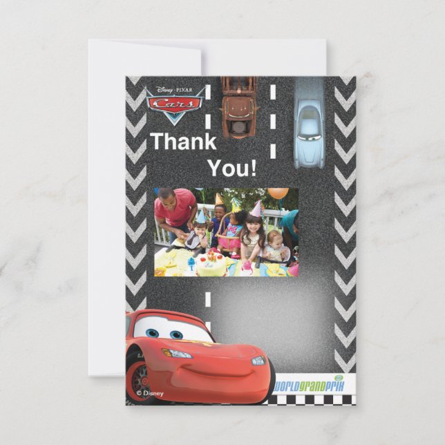 Cars Birthday Photo Thank You Card (Front)