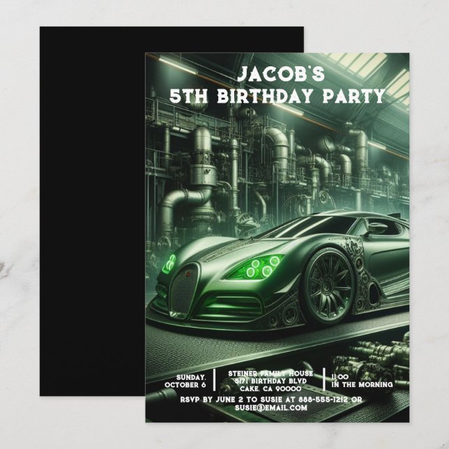 Cars d'âge personnalisés garçons Invitations de fê (Devant / Derrière)