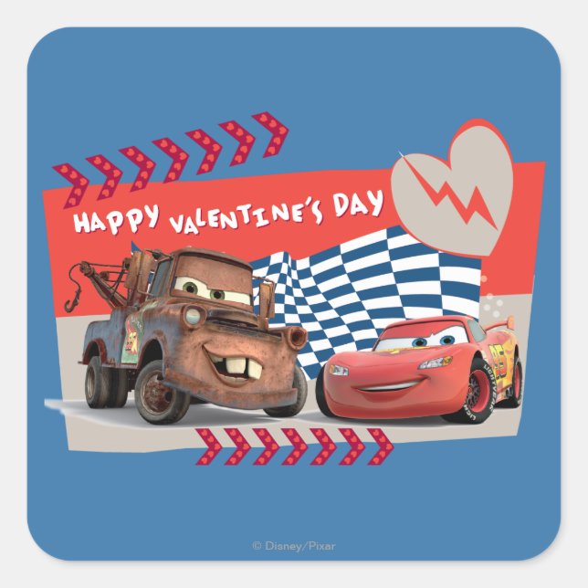 Cars Happy Valentine's Day Square Sticker (Front)