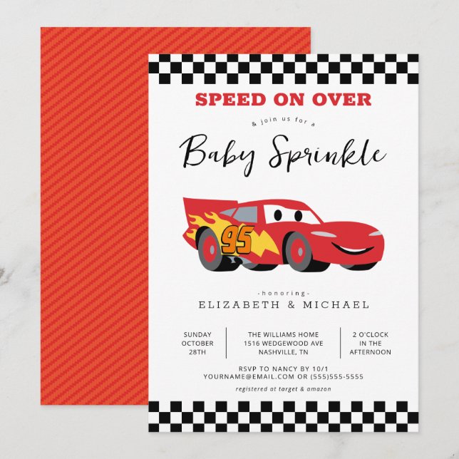 Cars Lightning McQueen Baby Sprinkle Invitation (Front/Back)
