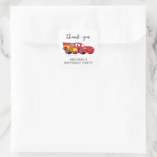 Cars - Lightning McQueen Birthday  - Thank You Square Sticker