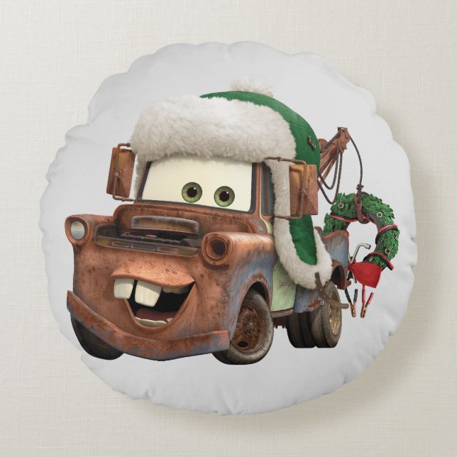Cars | Mater In Winter Gear Round Pillow (Front)