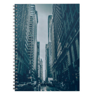 CARS OF ROAD BETWEEN BUILDINGS ON VIGNETTE PHOTOGR NOTEBOOK