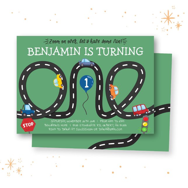Cars on Roads 1st Birthday Invitation (Creator Uploaded)