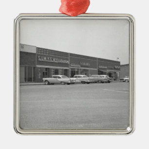 Cars on shopping centre parking B&W Metal Ornament