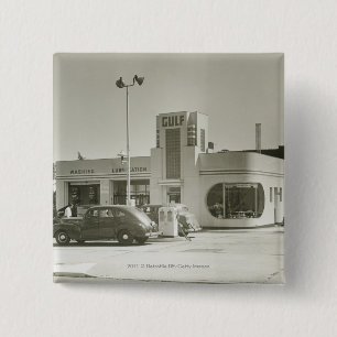 Cars parked at gas station 2 inch square button