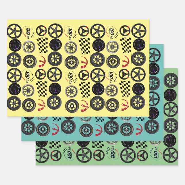 Cars racing and motorsport enthusiasts for him wrapping paper sheet (Set)