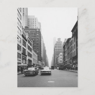 Cars riding on city street B&W Postcard