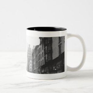 Cars riding on city street B&W Two-Tone Coffee Mug