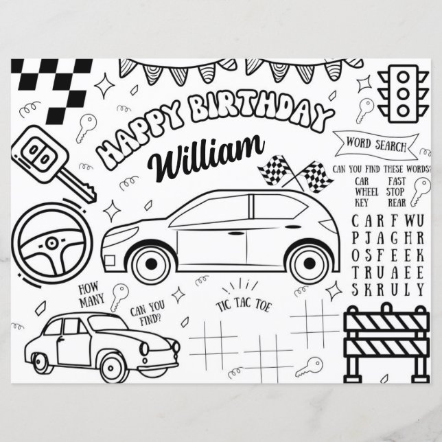 Cars Thème Imprimable Anniversaire Page de colorat (Devant)