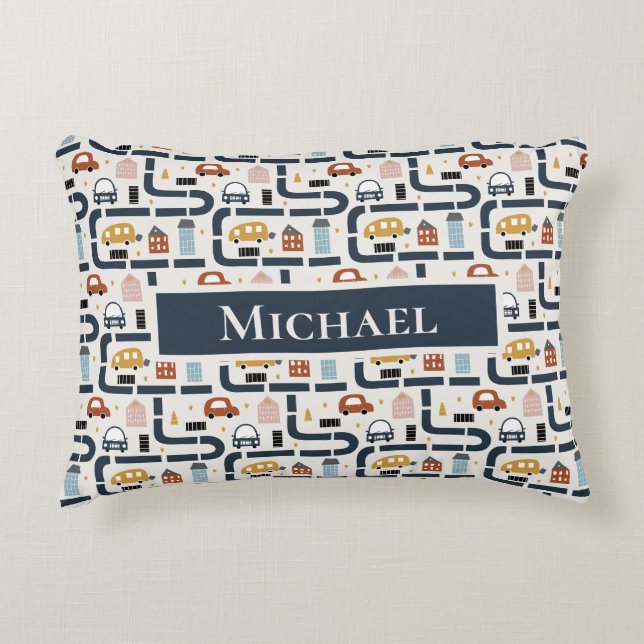 Cars Themed 2 Personalized Accent Pillow (Front)