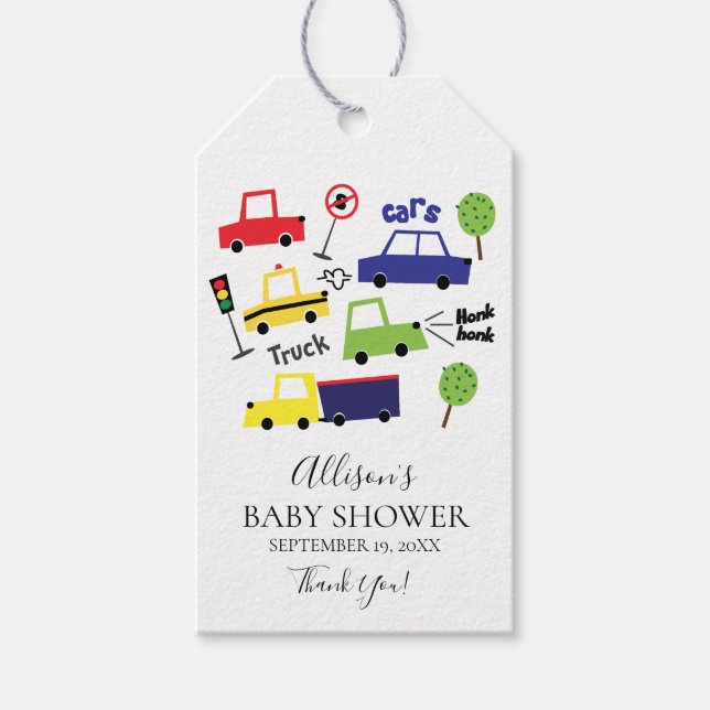 Cars & Trucks Baby Shower Favour Gift Tag (Front)
