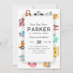 Cars Trucks Street Kids Transportation Birthday Invitation<br><div class="desc">Modern Honk Beep Vroom Cruise on Over Police Car Bike Scooter School Bus Fire Truck Ice Cream Truck Mailman Postman Cars Trucks Street Road Kids Transportation Birthday</div>