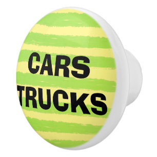 Cars Trucks Yellow Green Watercolor Stripes Ceramic Knob