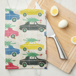 Cars with Trees on Top Retro Style Kitchen Kitchen Towel