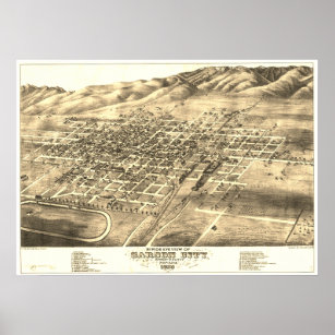 Carson City, NV circa 1875 "Bird's Eye" Map Poster