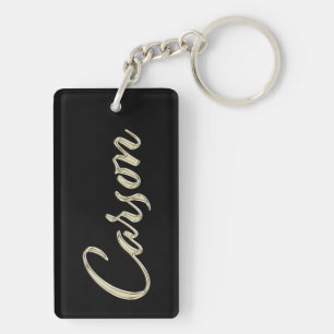 Carson name whitegold key trailer keychain