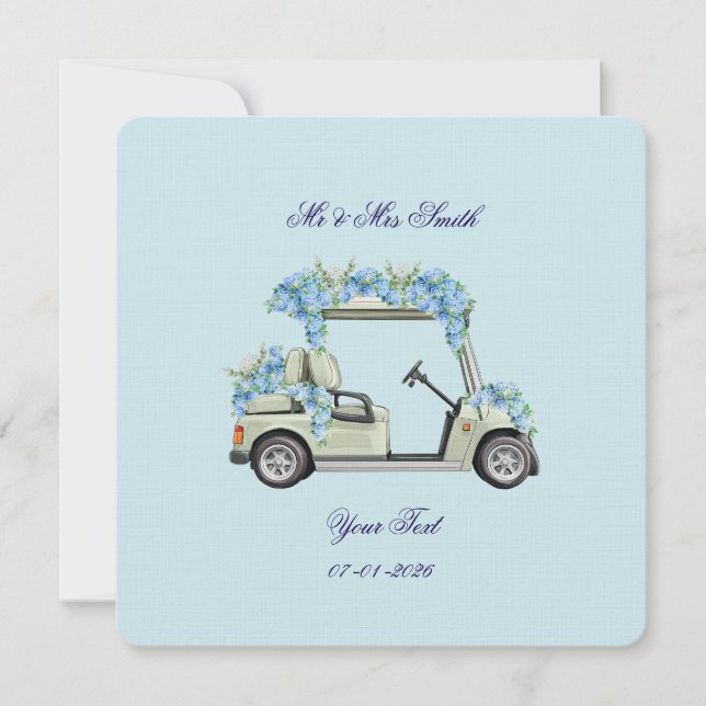 Cart de golf aux hortensias bleues Invitation de m (Devant)