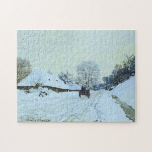 Cart Snow Covered Road Saint-Simeon Monet Fine Art Jigsaw Puzzle
