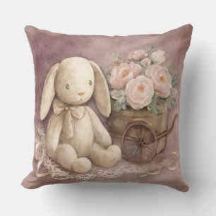 Cart with Peonies, Vintage, Shabby Chic, by Natash Throw Pillow