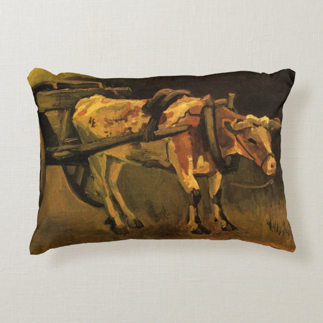 Cart with Red and White Ox by Vincent van Gogh Accent Pillow (Front)