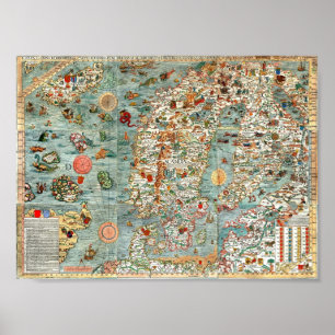 Carta Marina, map of Scandinavia  Poster