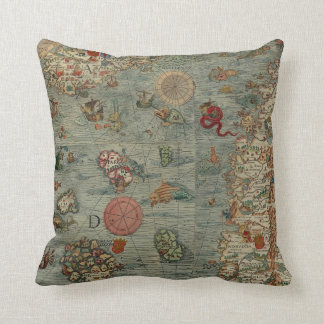 Carta Marina Map (Sea Unicorns!) Throw Pillow