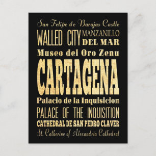 Cartagena City of Colombia Typography Art Postcard