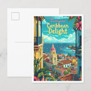 Cartagena Colombia Vintage Art Travel Illustration Postcard