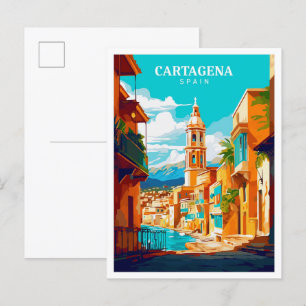 Cartagena Spain Vintage Art Travel Illustration Postcard