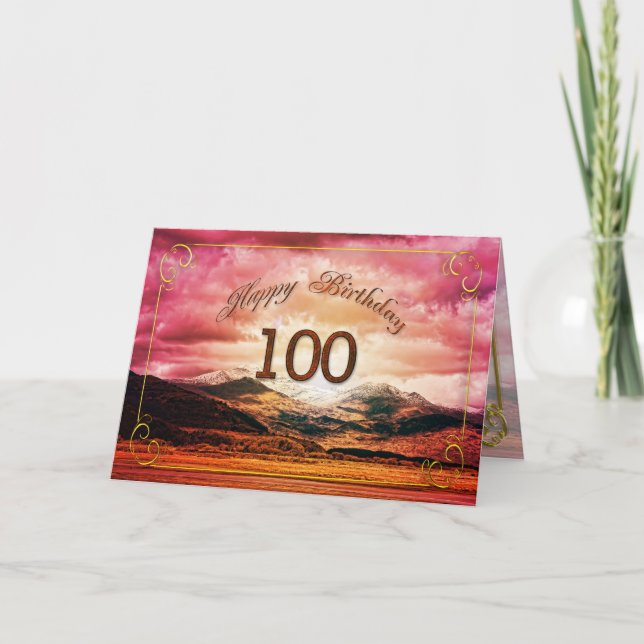 Carte 100 anniversaire, coucher du soleil au-dessus des (Devant)
