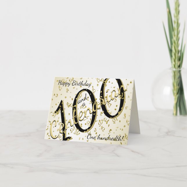 Carte 100 ans Centenaire Anniversaire Noir/Or Texte (Devant)