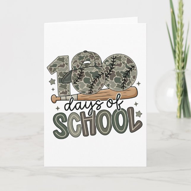 Carte 100 Days of School Camo Baseball Teacher (Devant)
