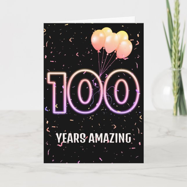 Carte 100e anniversaire Ballons et Confetti (Devant)