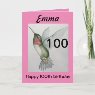 Carte 100e anniversaire Elegant rose Colibri Aquarelle