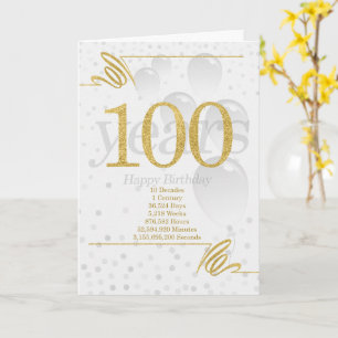Carte 100e anniversaire en jours, semaines, minutes avec