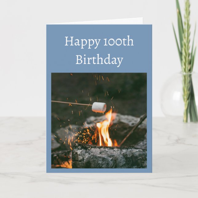 Carte 100e Anniversaire Fête Camping Feu de camp Vieux T (Devant)