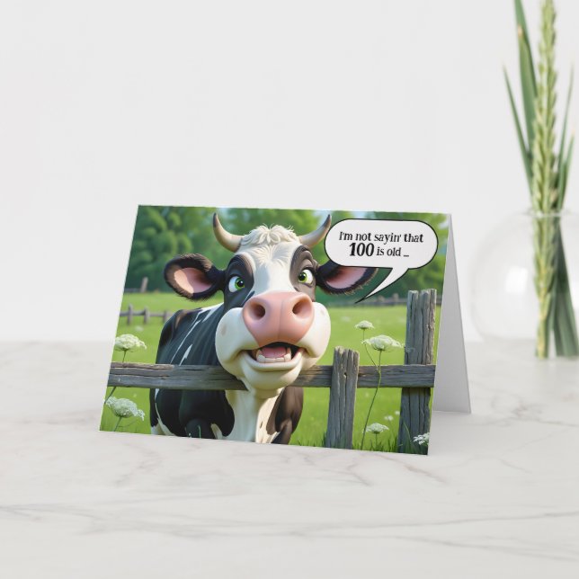 Carte 100e anniversaire Humour de vache (Devant)