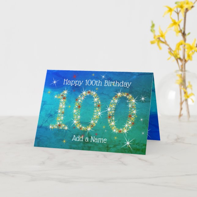 Carte 100e anniversaire - Nombres d'étoiles - âge bleu/v (Fleur jaune)