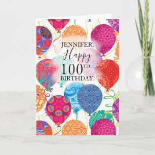 Carte 100e anniversaire Pink Orange Turquoise Ballons