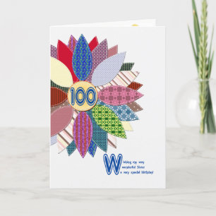 Carte 100e anniversaire pour soeur, fleur cousue