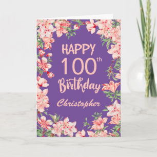 Carte 100e anniversaire Purple Peach Aquarelle rose viol