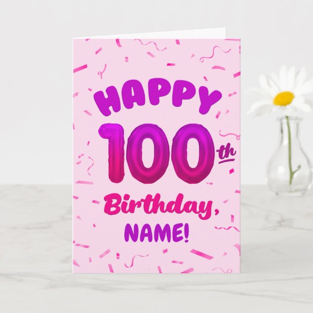 Carte 100th Balloon Number Custom Name Birthday Card (Petite plante)