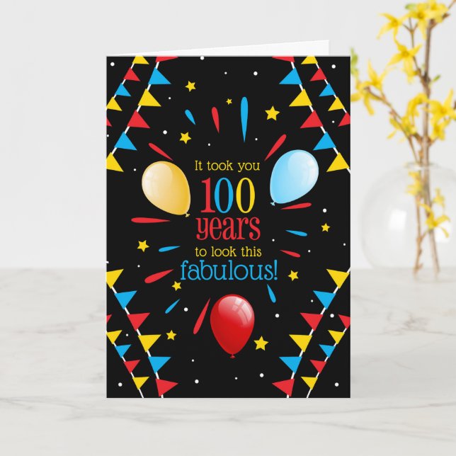 Carte 100th Birthday Looking Fabulous Flags and Balloons (Fleur jaune)