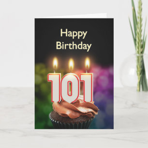 Carte 101e anniversaire avec gâteau et bougies